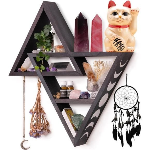 Moon Shelf with Dream Catchers - 20.4" Large Crystal Display Shelf, Gothic Room - Picture 1 of 5